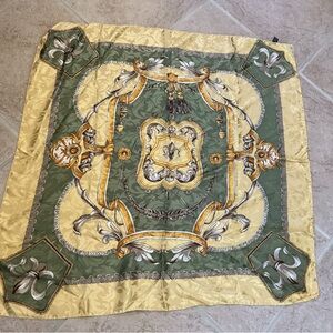 Vintage Elegant Green and Gold  silk scarf  made in Italy 34”